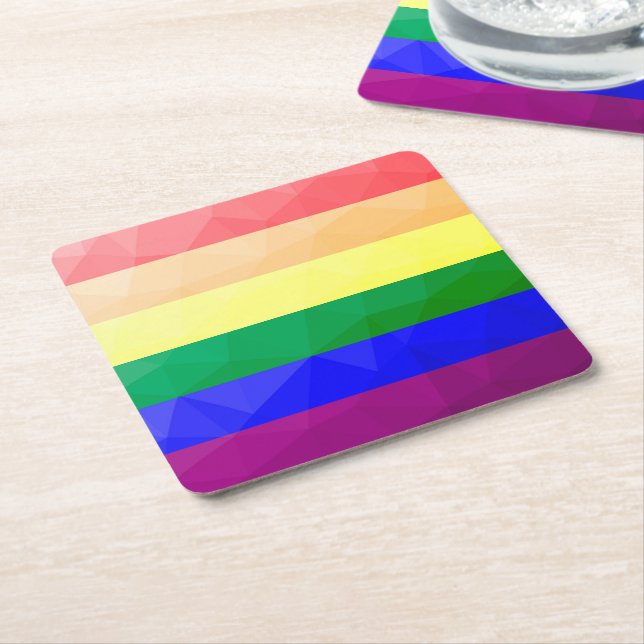 LGBT flag rainbow lines geometric mesh pattern Square Paper Coaster (Angled)
