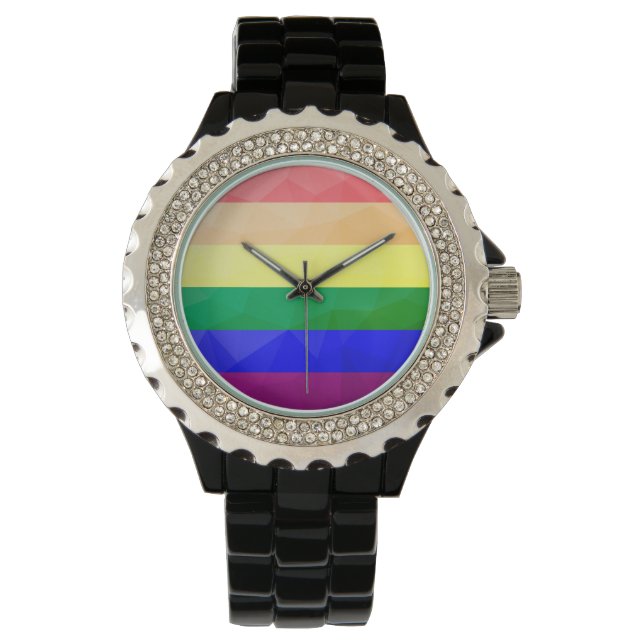LGBT flag rainbow lines geometric mesh pattern Watch (Front)