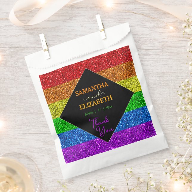 LGBT flag rainbow sparkles gay lesbian wedding Favour Bags (Clipped)
