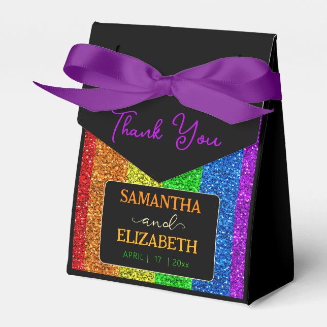 LGBT flag rainbow sparkles gay lesbian wedding Favour Box (Front Side)