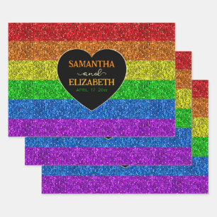 LGBT flag rainbow sparkles gay wedding Wrapping Paper Sheet