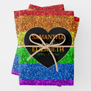 LGBT flag rainbow sparkles gay wedding Wrapping Paper Sheet