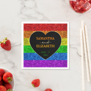 LGBT flag rainbow sparkles heart wedding Paper Napkin