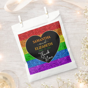 LGBT flag rainbow sparkles heart wedding Thank you Favour Bags