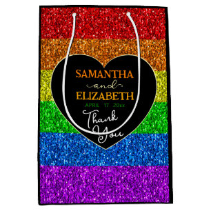 LGBT flag rainbow sparkles wedding Thank you Medium Gift Bag