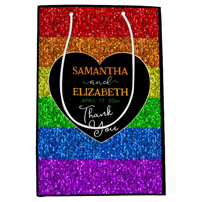 LGBT flag rainbow sparkles wedding Thank you Medium Gift Bag (Front)
