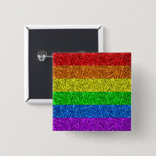 LGBT flag vibrant rainbow glitter faux sparkle 15 Cm Square Badge