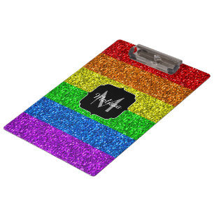 LGBT flag vibrant rainbow glitter sparkle Monogram Clipboard
