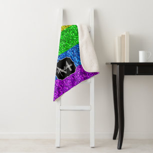 LGBT flag vibrant rainbow glitter sparkle Monogram Sherpa Blanket