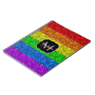 LGBT flag vibrant rainbow glitter sparkle Monogram Spiral Notebook