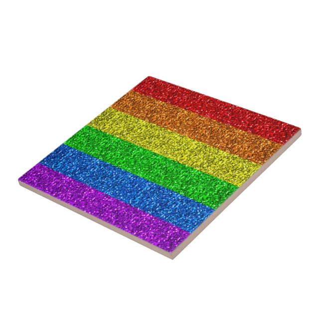 LGBT flag vibrant rainbow glitter sparkles Tile (Side)