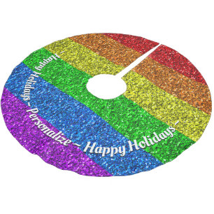 LGBT flag vibrant rainbow sparkles Personalise Brushed Polyester Tree Skirt