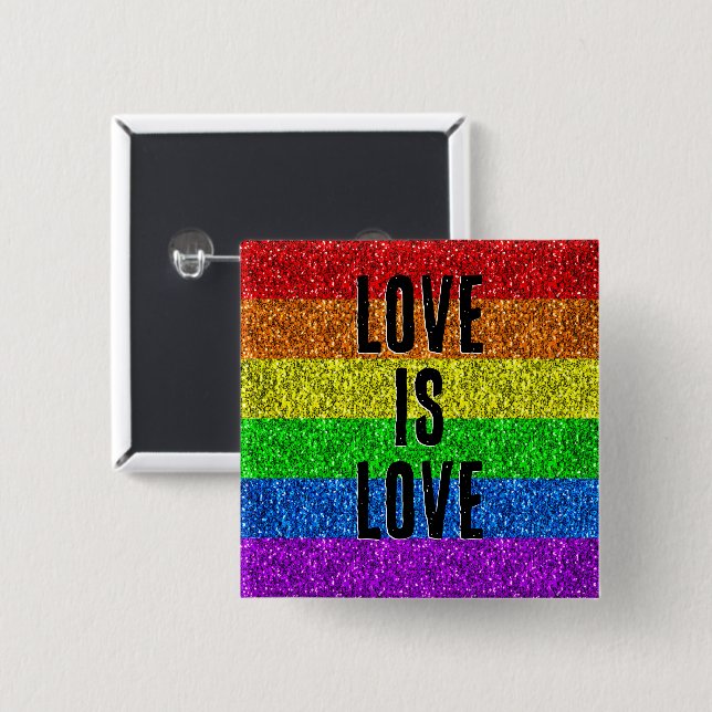 LGBT flag vibrant Sparkle Love text customise 15 Cm Square Badge (Front & Back)