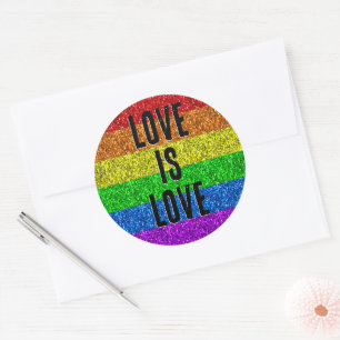 LGBT flag vibrant Sparkle Love text customise Classic Round Sticker