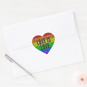 LGBT flag vibrant Sparkle Love text customise Heart Sticker