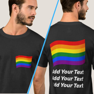 LGBT Flying Rainbow Flag Text Front and Back Print T-Shirt