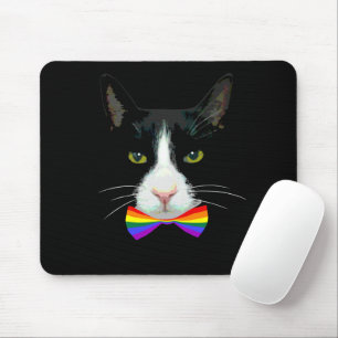 LGBT Gay Cat with Rainbow Bow Tie Mouse Pad