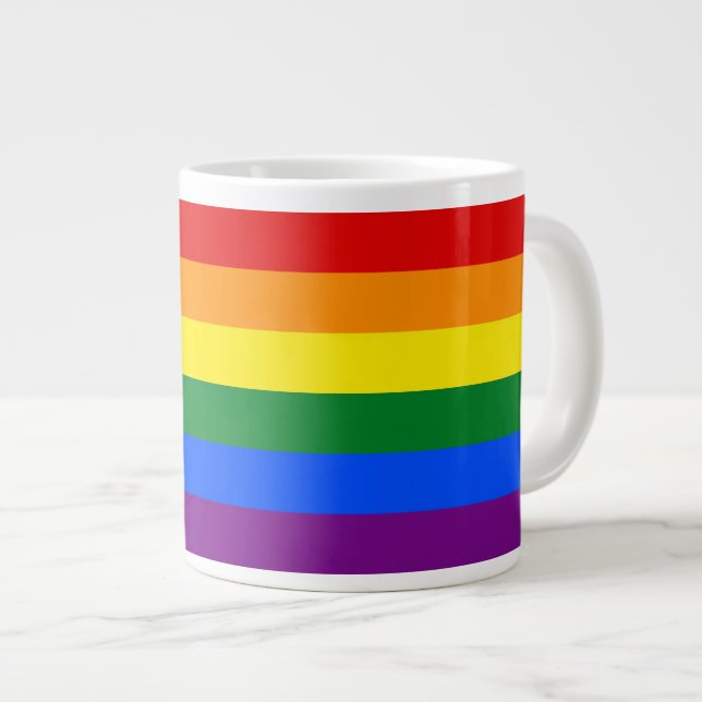 LGBT Gay Pride 6-Stripe Rainbow Flag Large Coffee Mug (Front Right)