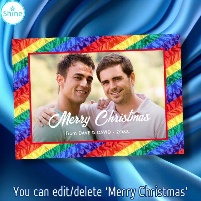 LGBT Gay Pride Flag Rainbow Flag Custom Photo Text Holiday Card (Creator Uploaded)
