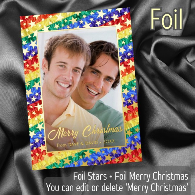LGBT Gay Pride Flag Rainbow Flag Stars Photo Frame Foil Holiday Card (Creator Uploaded)
