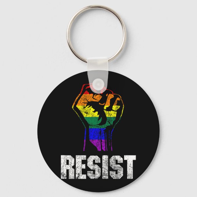 Lgbt Gay Pride Flag Resist  Key Ring (Front)