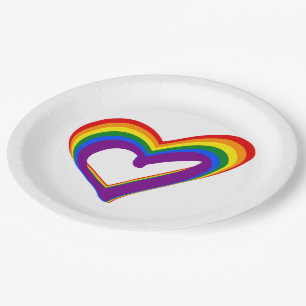 LGBT Gay Pride Love Rainbow Flag Heart LGBTQ Party Paper Plate