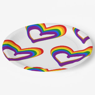 LGBT Gay Pride Love Rainbow Flag Heart LGBTQ Party Paper Plate