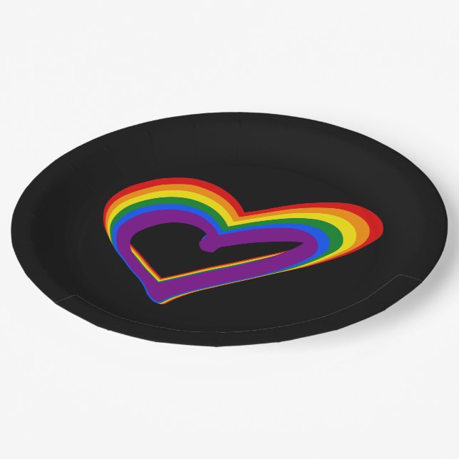 LGBT Gay Pride Love Rainbow Flag Heart LGBTQ Party Paper Plate (Angled)