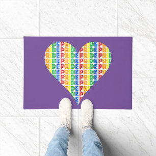 LGBT Gay Pride Month Celebration Rainbow Heart Doormat
