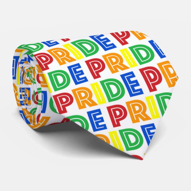 LGBT Gay Pride Month Celebration Rainbow Letters Tie (Rolled)