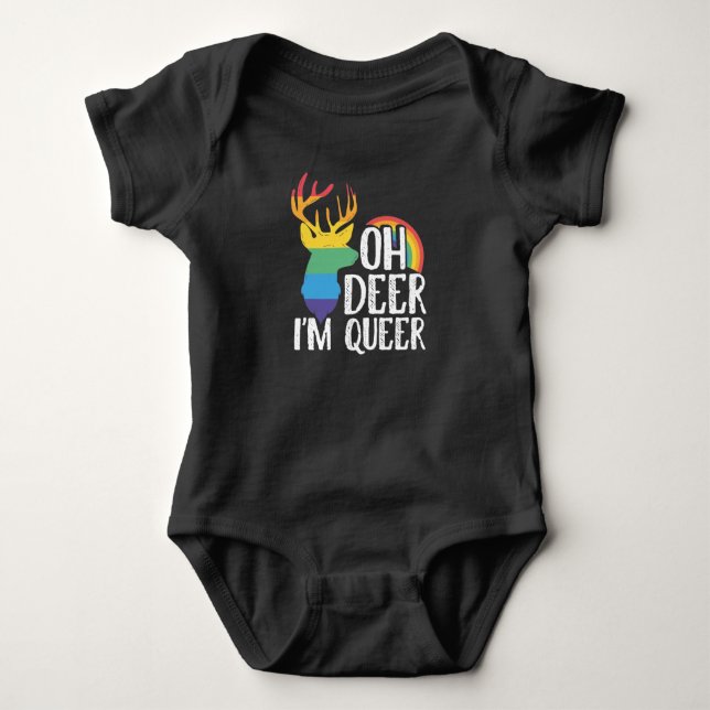LGBT Gay Pride Month  Oh Dear Im Queer Baby Bodysuit (Front)