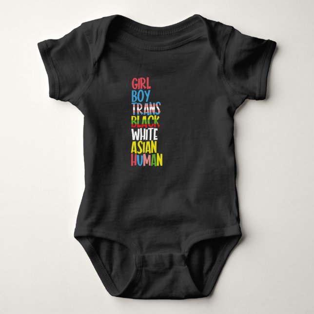 LGBT Gay Pride Month  Trans Black White Asian Baby Bodysuit (Front)