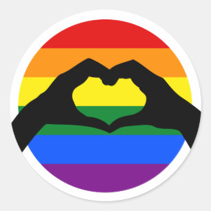 LGBT Gay Pride Rainbow and Heart Hand Silhouette Classic Round Sticker