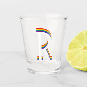 LGBT Gay Pride Rainbow Flag Custom Monogram R Shot Glass
