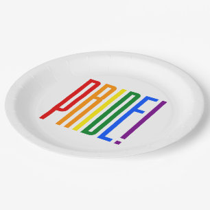 LGBT Gay Pride Rainbow Flag Typography LGBTQ Party Paper Plate