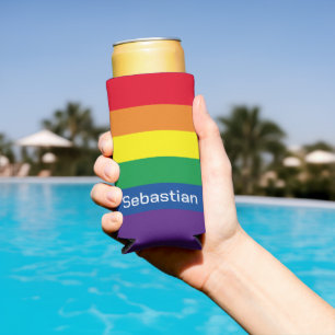 LGBT Gay Rainbow Pride Flag Personalised Seltzer Can Cooler