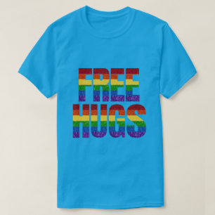 LGBT Glitter Pride Flag Free Hugs T-Shirt