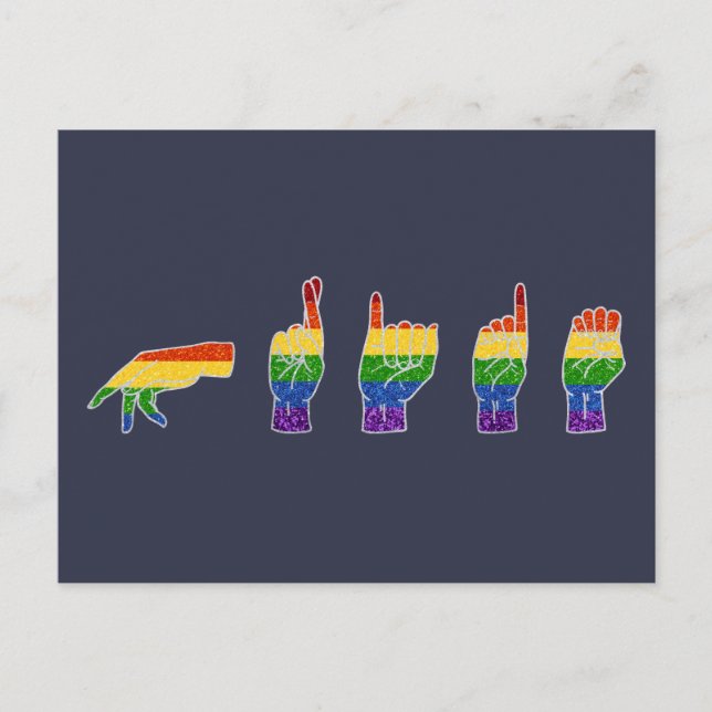 LGBT Glitter Rainbow ASL Pride Postcard (Front)