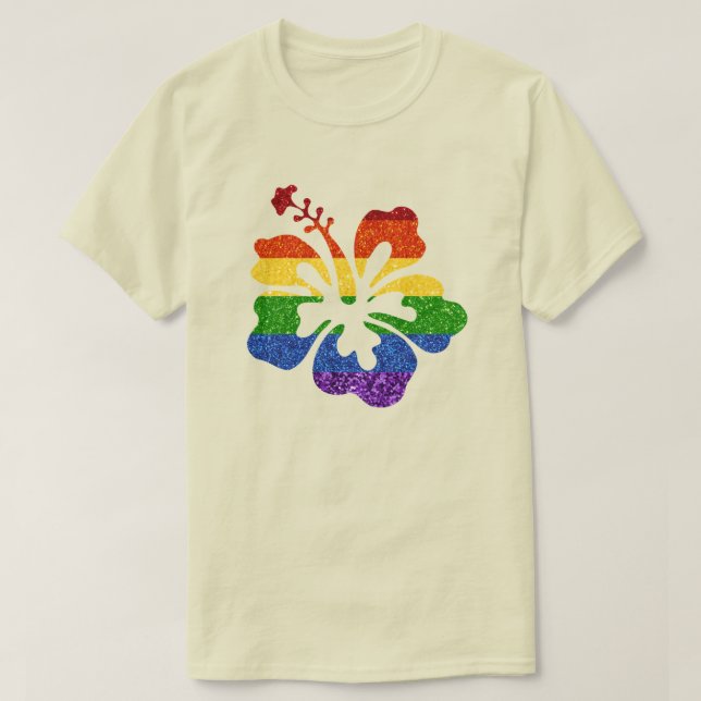LGBT Glitter Rainbow Hibiscus T-Shirt (Design Front)