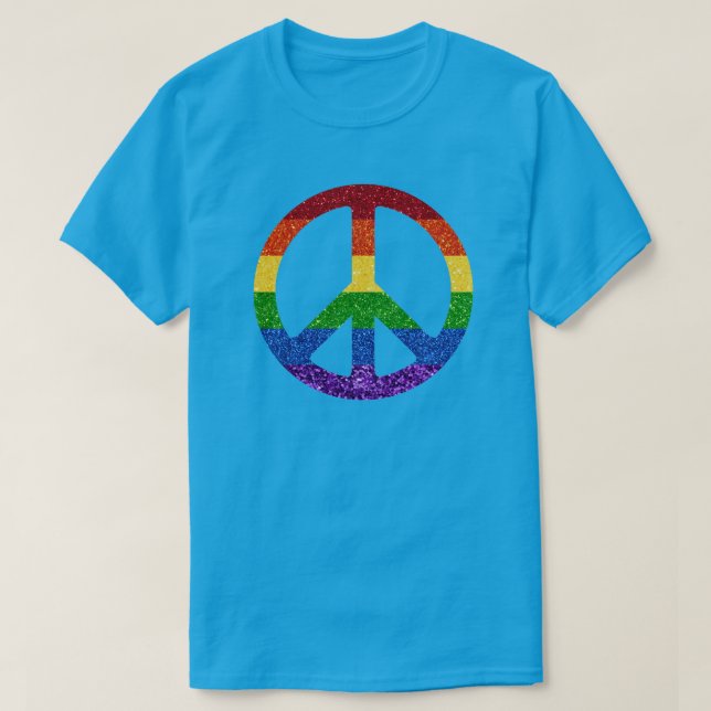 LGBT Glitter Rainbow Peace Sign T-Shirt (Design Front)
