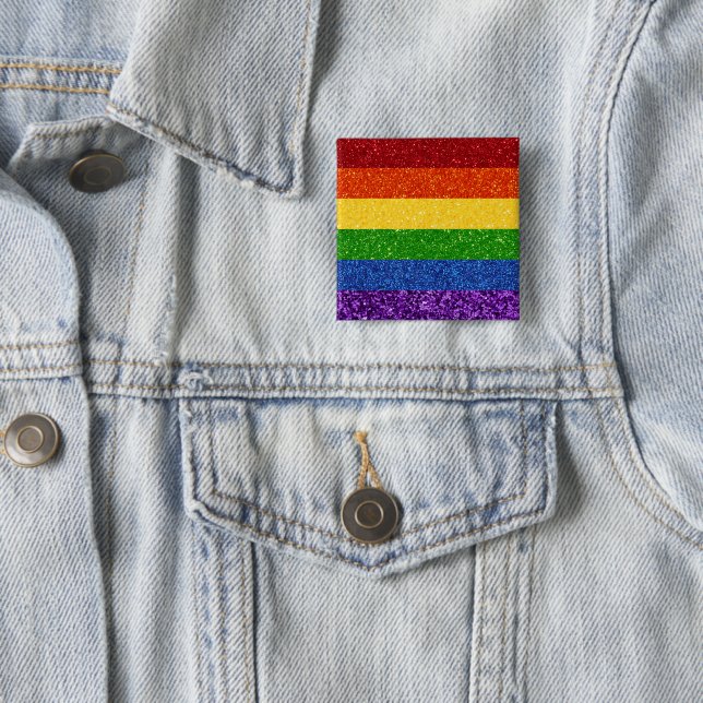 LGBT Glitter Rainbow Pride Flag 15 Cm Square Badge (In Situ)