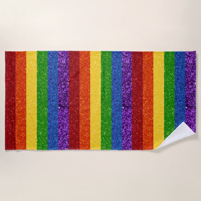 LGBT Glitter Rainbow Pride Flag Beach Towel (Front)