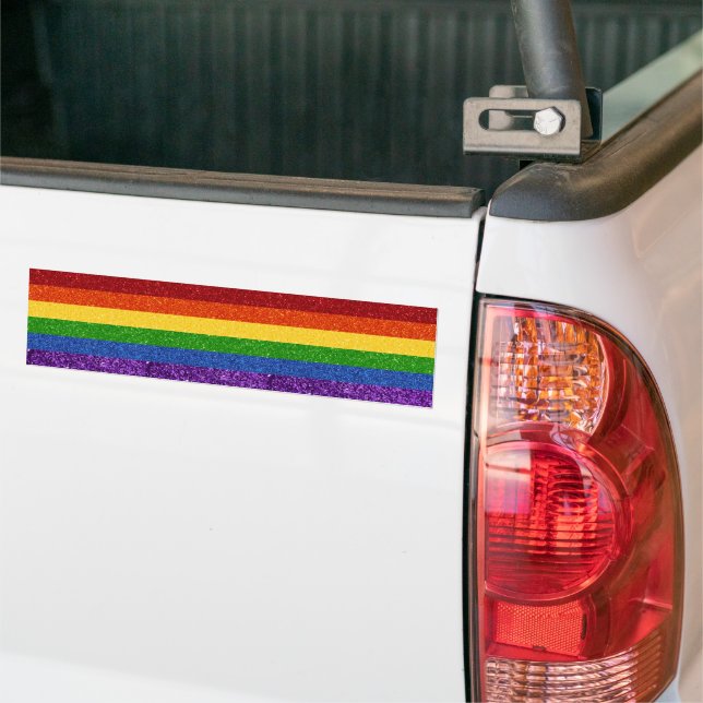 LGBT Glitter Rainbow Pride Flag Bumper Sticker (On Truck)
