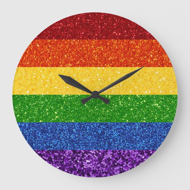 LGBT Glitter Rainbow Pride Flag Large Clock (Front)