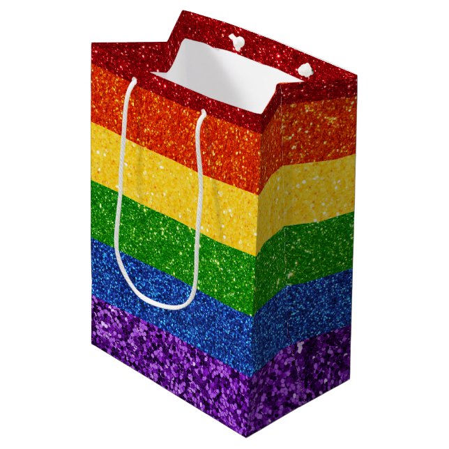 LGBT Glitter Rainbow Pride Flag Medium Gift Bag (Front Angled)