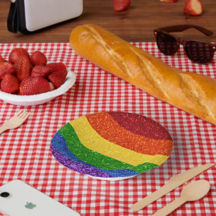 LGBT Glitter Rainbow Pride Flag Paper Plate