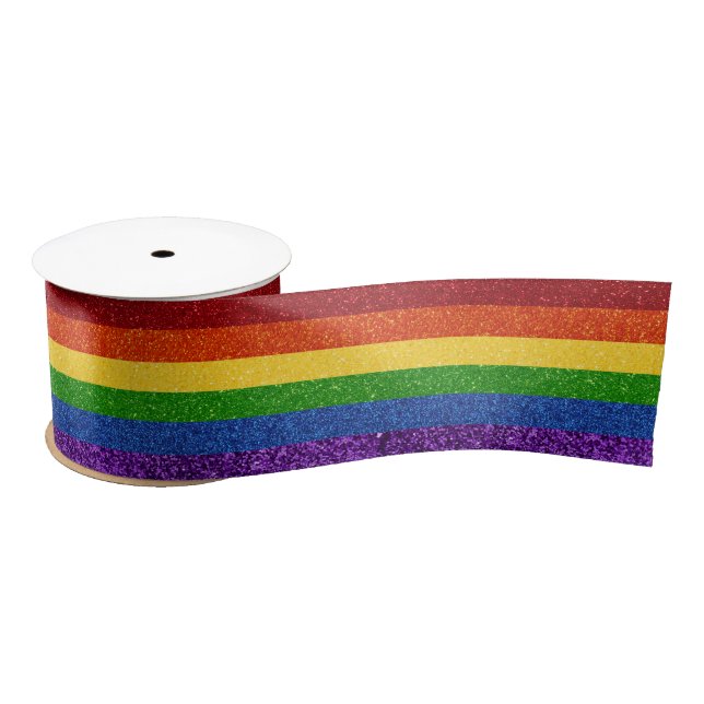 LGBT Glitter Rainbow Pride Flag Satin Ribbon (Spool)