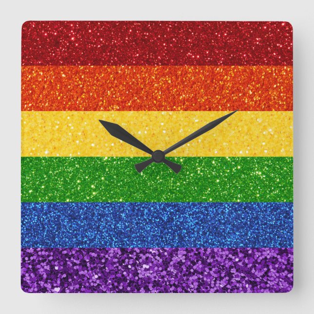 LGBT Glitter Rainbow Pride Flag Square Wall Clock (Front)