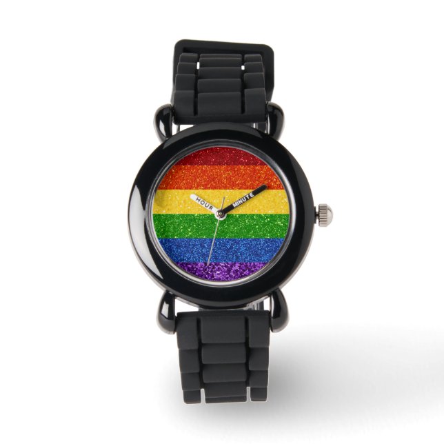 LGBT Glitter Rainbow Pride Flag Watch (Front)