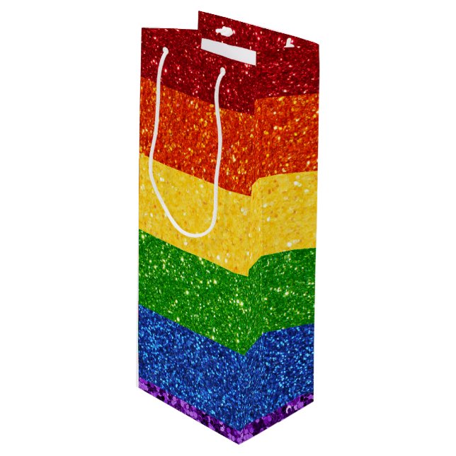 LGBT Glitter Rainbow Pride Flag Wine Gift Bag (Front Angled)